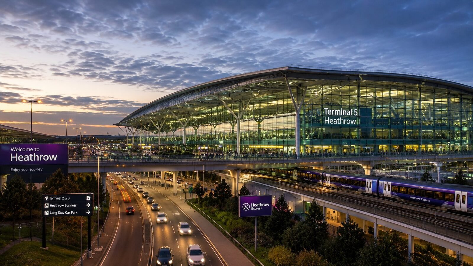 EasyCab vehicle on the way to Heathrow Airport at dawn